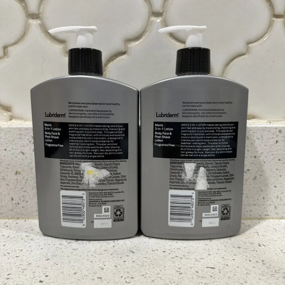 2-Lubriderm Men's 3 in 1 Lotion Fragrance Free Body Face Post Shave 16 fl oz